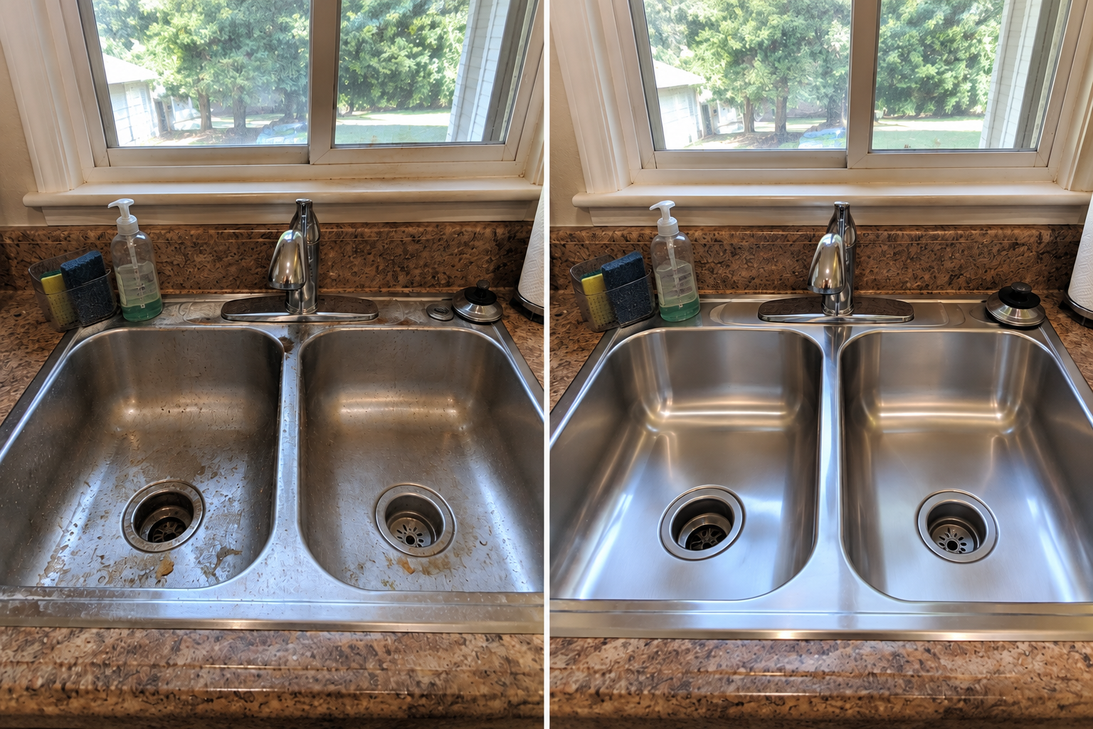 Kitchen sink before and after professional cleaning